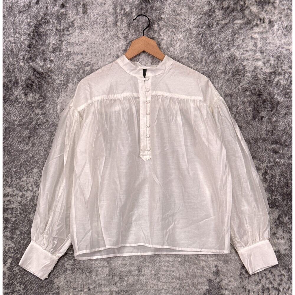 Anthropologie White Sheer Button-Up Peasant Blouse